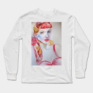 Redhead Woman Watercolor Painting Long Sleeve T-Shirt